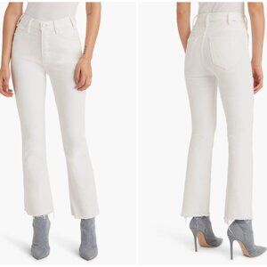 MOTHER The Hustler High Waist Fray Hem Ankle Bootcut Jeans, 26, White